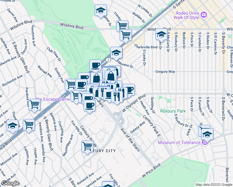 map of restaurants, bars, coffee shops, grocery stores, and more near in Los Angeles
