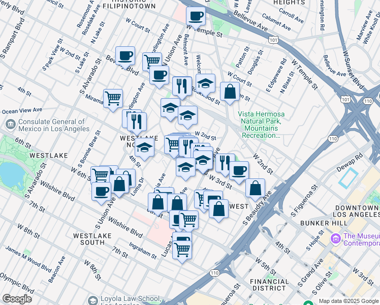 map of restaurants, bars, coffee shops, grocery stores, and more near 234 Columbia Avenue in Los Angeles