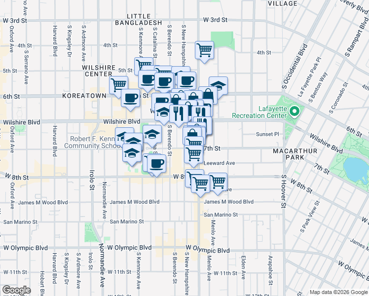 map of restaurants, bars, coffee shops, grocery stores, and more near in Los Angeles