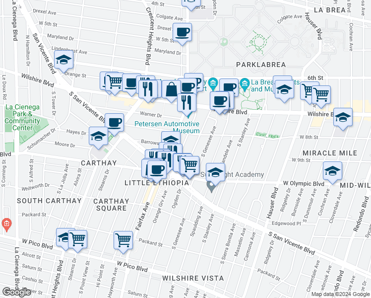 map of restaurants, bars, coffee shops, grocery stores, and more near 819 South Orange Grove Avenue in Los Angeles