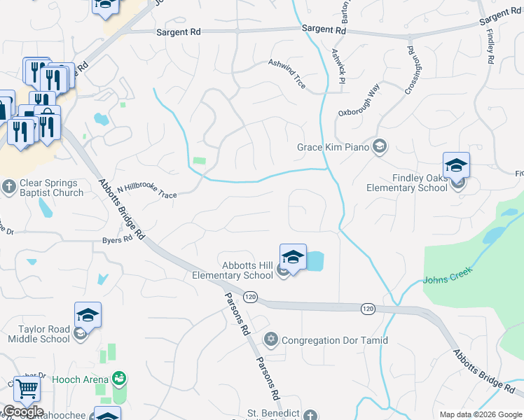 map of restaurants, bars, coffee shops, grocery stores, and more near 310 Westbury Lane in Alpharetta
