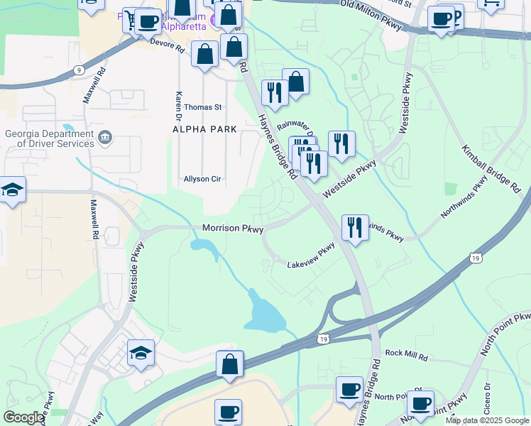 map of restaurants, bars, coffee shops, grocery stores, and more near in Alpharetta