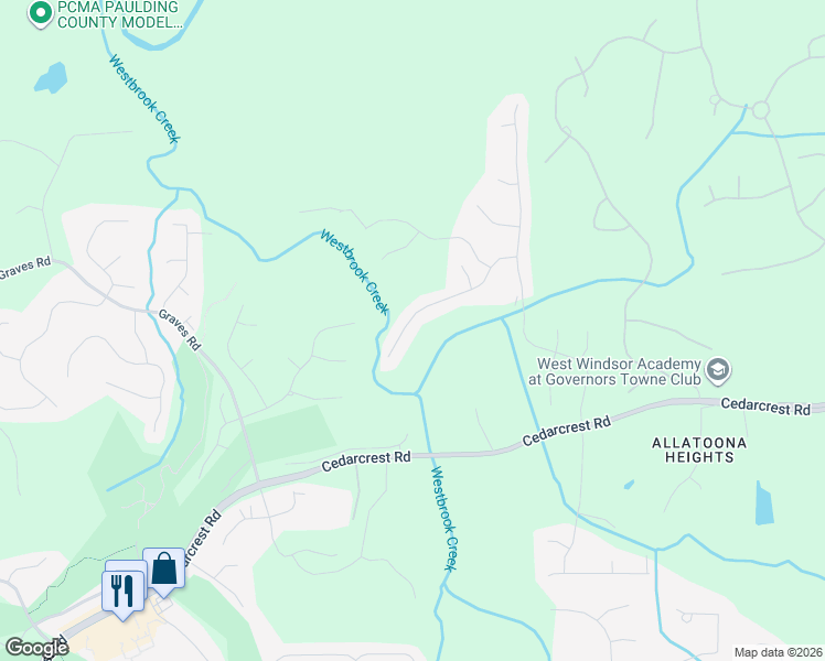 map of restaurants, bars, coffee shops, grocery stores, and more near 313 Thorncliff Landing in Acworth