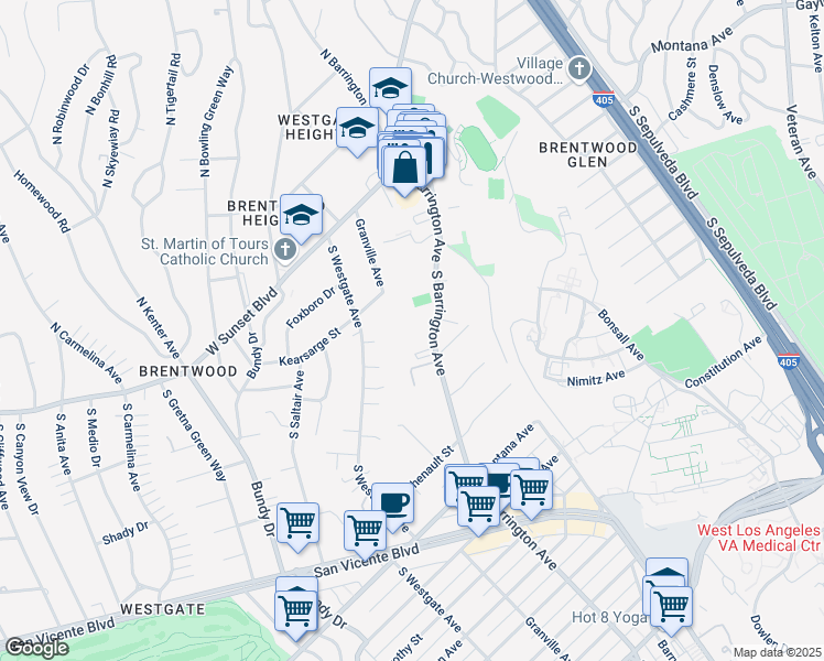 map of restaurants, bars, coffee shops, grocery stores, and more near 11798 Kearsarge Street in Los Angeles