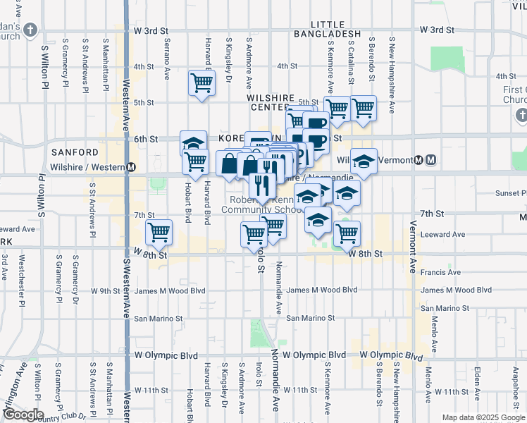 map of restaurants, bars, coffee shops, grocery stores, and more near 698 Irolo Street in Los Angeles