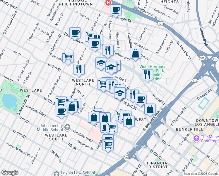 map of restaurants, bars, coffee shops, grocery stores, and more near 234 Columbia Avenue in Los Angeles
