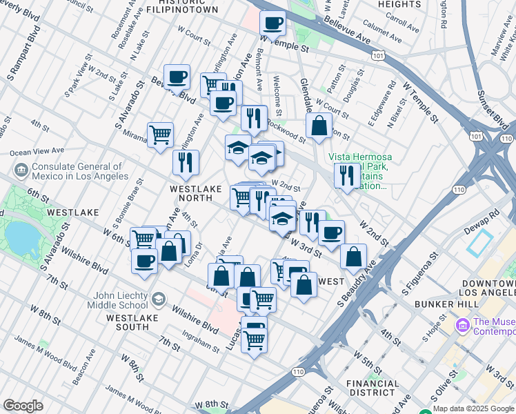 map of restaurants, bars, coffee shops, grocery stores, and more near 234 Columbia Avenue in Los Angeles