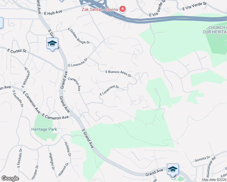 map of restaurants, bars, coffee shops, grocery stores, and more near 2333 Coronet Court in Covina