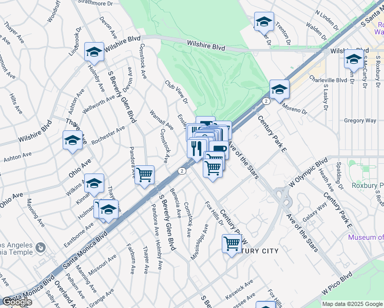 map of restaurants, bars, coffee shops, grocery stores, and more near 10269 Santa Monica Boulevard in Los Angeles
