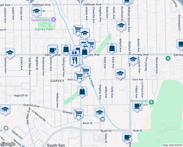 map of restaurants, bars, coffee shops, grocery stores, and more near 2700 Gladys Avenue in Rosemead