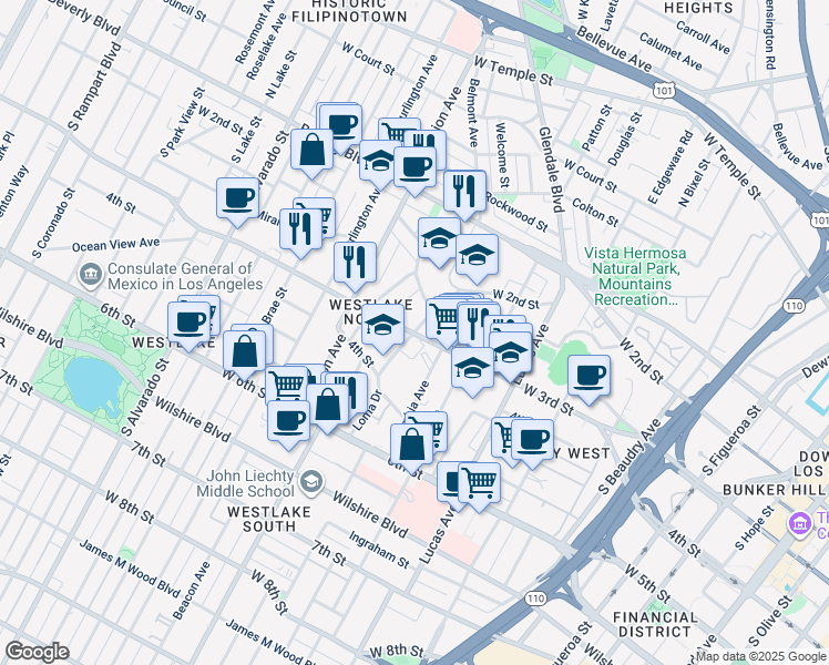 map of restaurants, bars, coffee shops, grocery stores, and more near 1619 West 3rd Street in Los Angeles