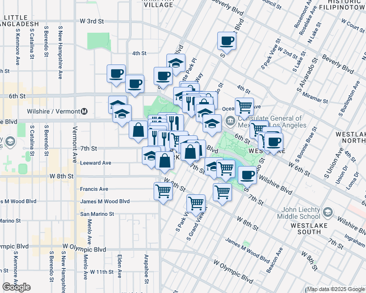 map of restaurants, bars, coffee shops, grocery stores, and more near in Los Angeles