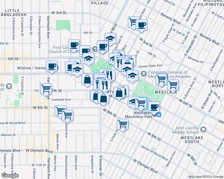 map of restaurants, bars, coffee shops, grocery stores, and more near in Los Angeles