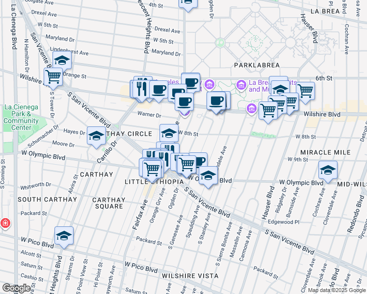 map of restaurants, bars, coffee shops, grocery stores, and more near 819 South Orange Grove Avenue in Los Angeles