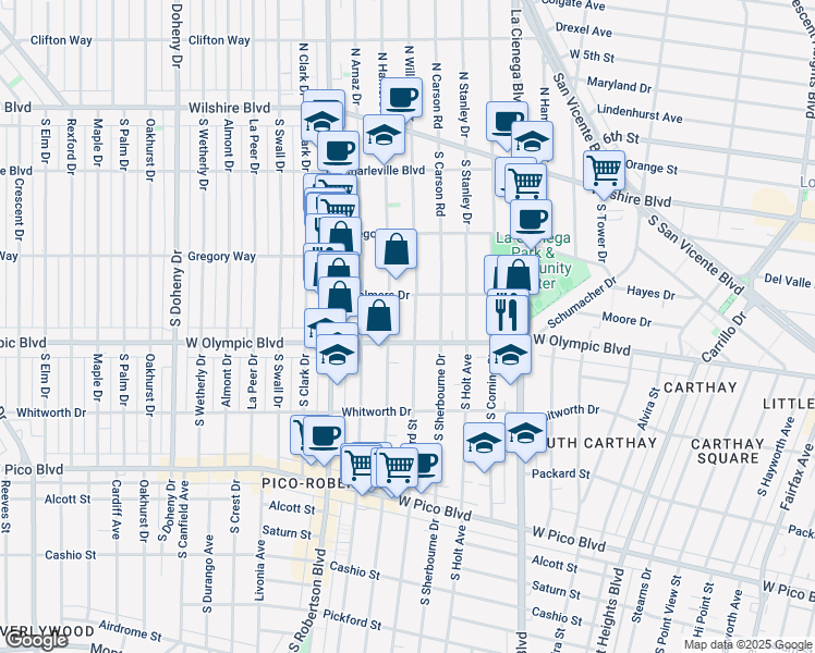 map of restaurants, bars, coffee shops, grocery stores, and more near 929 South Bedford Street in Los Angeles