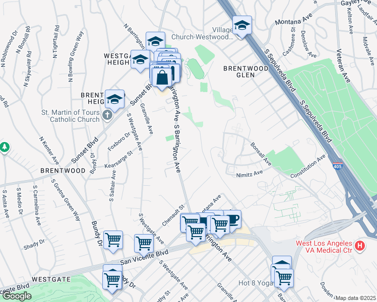 map of restaurants, bars, coffee shops, grocery stores, and more near 11601 Dunstan Way in Los Angeles