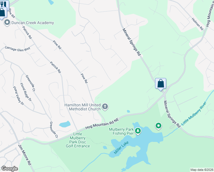 map of restaurants, bars, coffee shops, grocery stores, and more near 3970 Hamilton View Way Northeast in Dacula