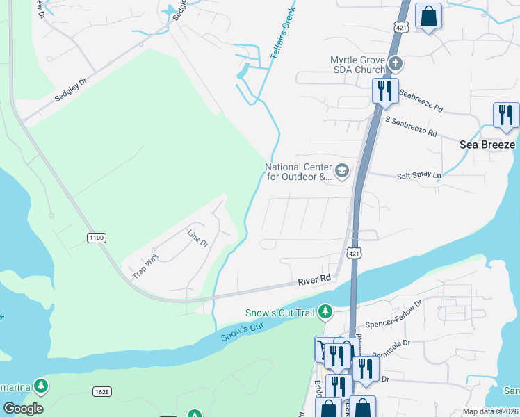 map of restaurants, bars, coffee shops, grocery stores, and more near 533 Soundside Drive in Wilmington