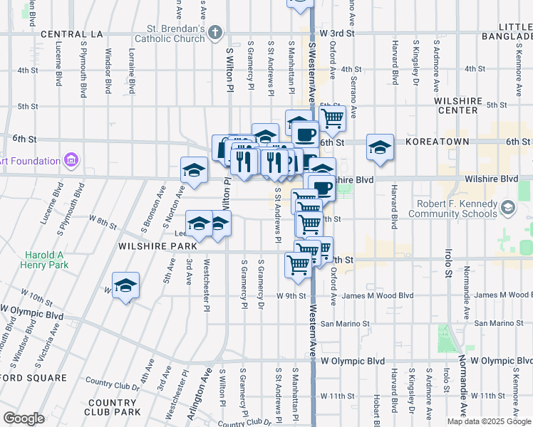 map of restaurants, bars, coffee shops, grocery stores, and more near 3940 Ingraham Street in Los Angeles