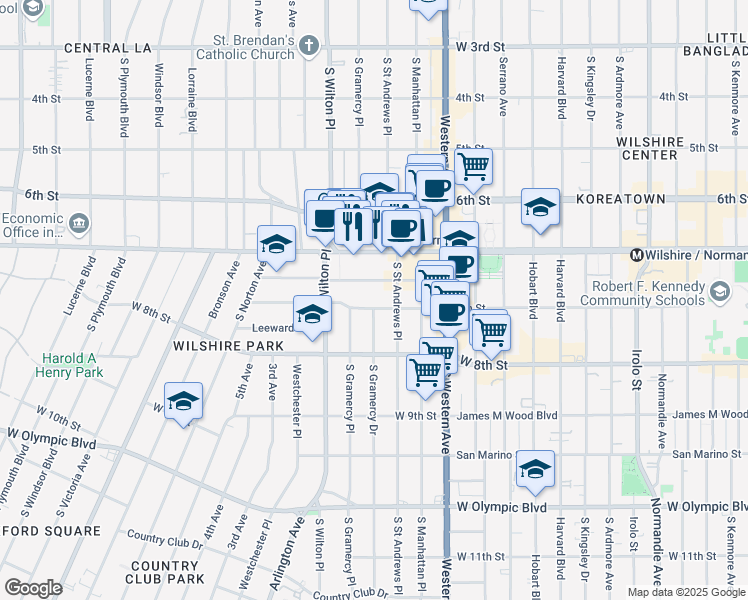 map of restaurants, bars, coffee shops, grocery stores, and more near 3940 Ingraham Street in Los Angeles