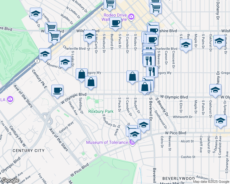 map of restaurants, bars, coffee shops, grocery stores, and more near 340 South Bedford Drive in Beverly Hills