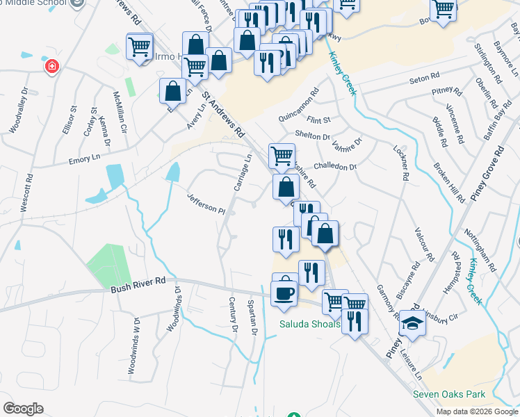map of restaurants, bars, coffee shops, grocery stores, and more near 113 Lyndhurst Road in Columbia