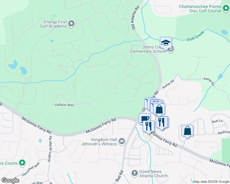map of restaurants, bars, coffee shops, grocery stores, and more near 8790 Glasgow Pointe Drive in Duluth