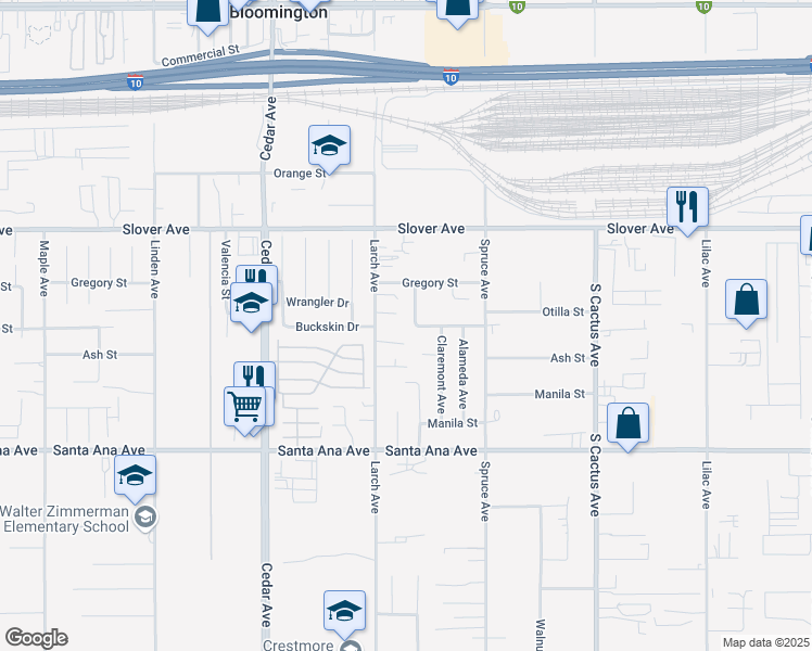 map of restaurants, bars, coffee shops, grocery stores, and more near 10668 Geronimo Avenue in Bloomington