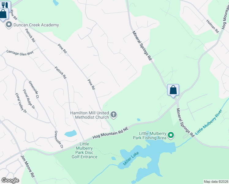 map of restaurants, bars, coffee shops, grocery stores, and more near 3970 Hamilton View Way Northeast in Dacula