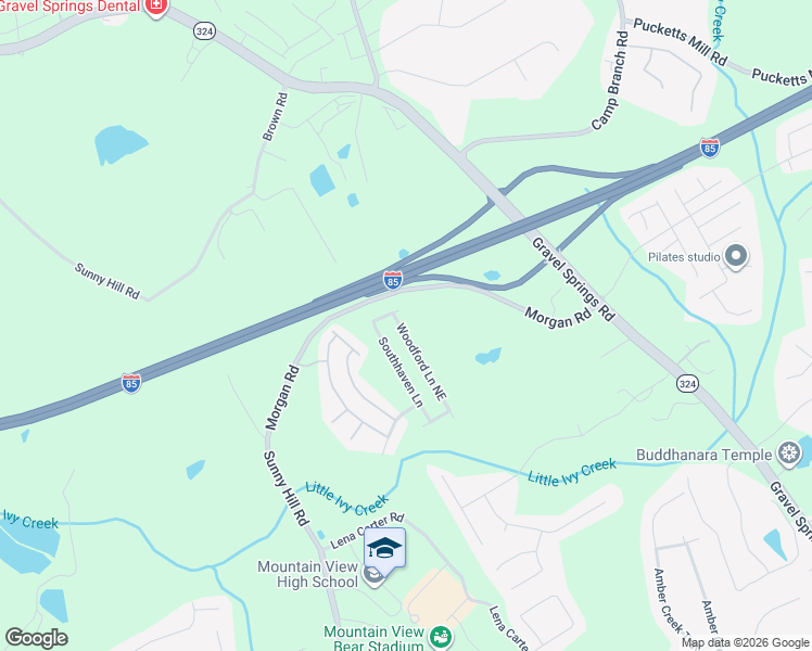 map of restaurants, bars, coffee shops, grocery stores, and more near 2617 Woodford Lane Northeast in Buford