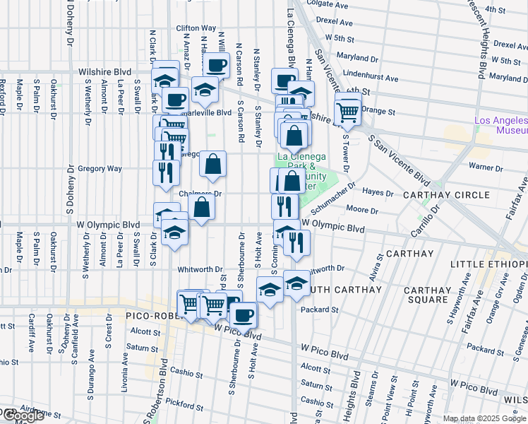 map of restaurants, bars, coffee shops, grocery stores, and more near 926 South Holt Avenue in Los Angeles