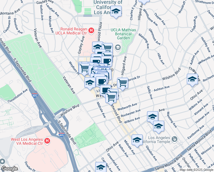 map of restaurants, bars, coffee shops, grocery stores, and more near 1109 Glendon Avenue in Los Angeles