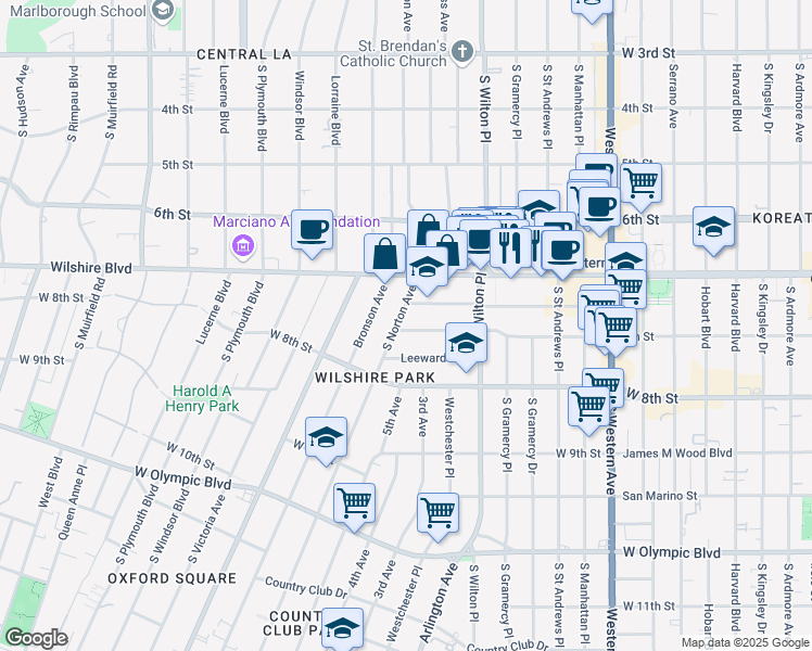 map of restaurants, bars, coffee shops, grocery stores, and more near 4085 West 7th Street in Los Angeles