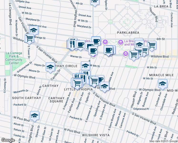 map of restaurants, bars, coffee shops, grocery stores, and more near 833 Orange Grove Avenue in Los Angeles