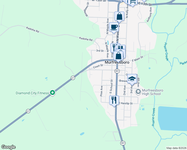 map of restaurants, bars, coffee shops, grocery stores, and more near 9 Evans Street in Murfreesboro