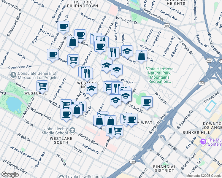 map of restaurants, bars, coffee shops, grocery stores, and more near 234 Loma Drive in Los Angeles