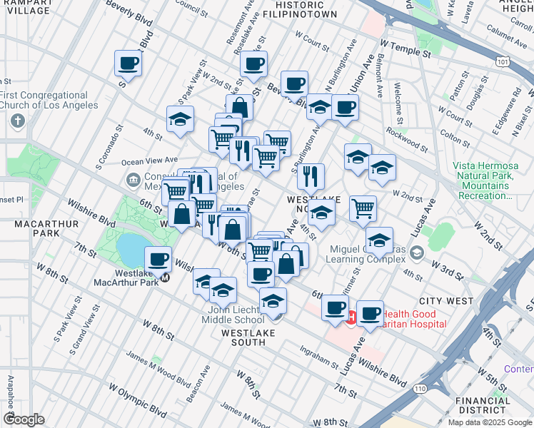 map of restaurants, bars, coffee shops, grocery stores, and more near 1822 West 4th Street in Los Angeles