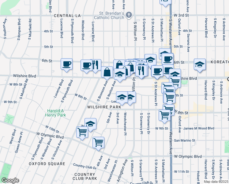 map of restaurants, bars, coffee shops, grocery stores, and more near 680 South Norton Avenue in Los Angeles