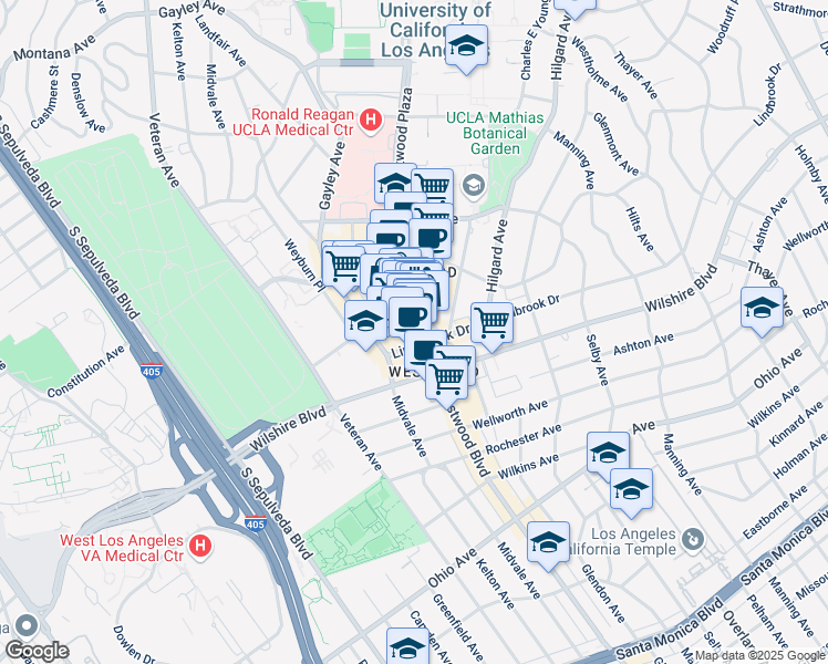 map of restaurants, bars, coffee shops, grocery stores, and more near 1101 Glendon Avenue in Los Angeles
