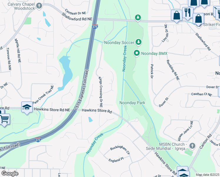 map of restaurants, bars, coffee shops, grocery stores, and more near 317 Hoofbeat Trail Northeast in Kennesaw
