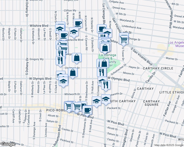map of restaurants, bars, coffee shops, grocery stores, and more near 911 South Holt Avenue in Los Angeles