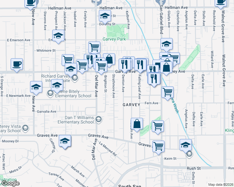 map of restaurants, bars, coffee shops, grocery stores, and more near 2634 1/2 Strathmore Avenue in Rosemead
