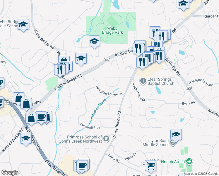 map of restaurants, bars, coffee shops, grocery stores, and more near 4600 Weathervane Drive in Alpharetta