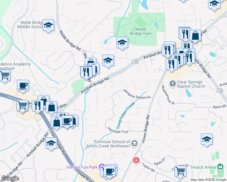 map of restaurants, bars, coffee shops, grocery stores, and more near 4690 Hampton Square Drive in Alpharetta