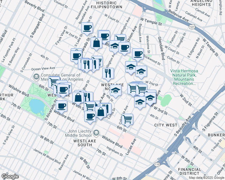 map of restaurants, bars, coffee shops, grocery stores, and more near in Los Angeles