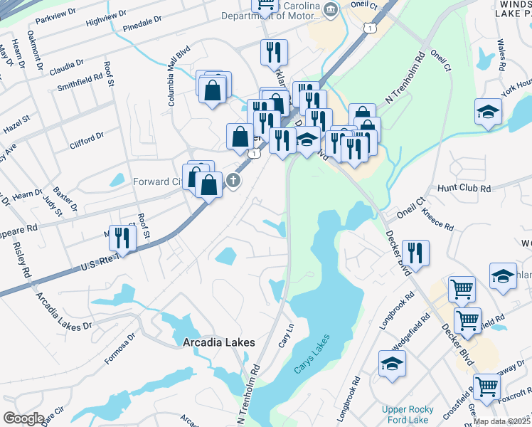 map of restaurants, bars, coffee shops, grocery stores, and more near 315 Roper Pond Circle in Columbia