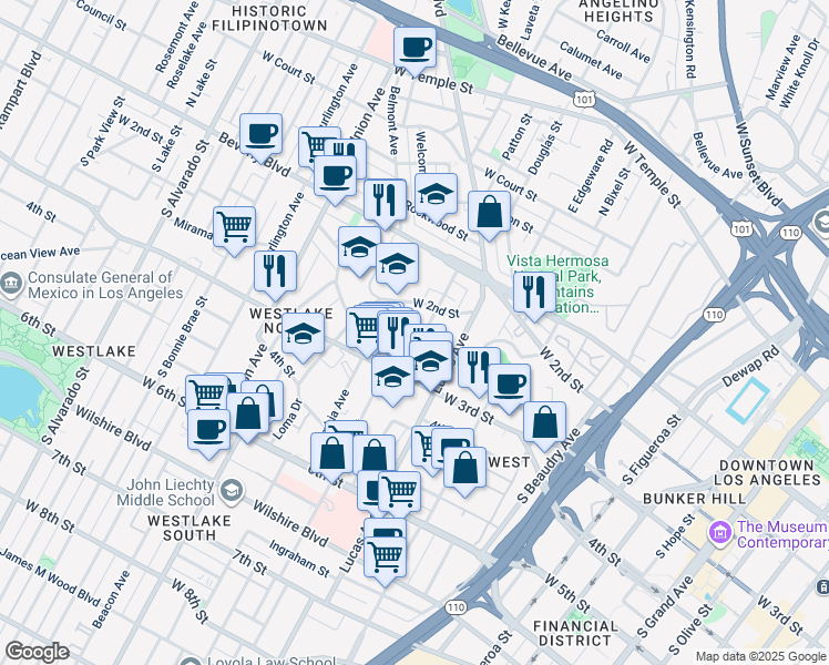 map of restaurants, bars, coffee shops, grocery stores, and more near 234 Columbia Avenue in Los Angeles
