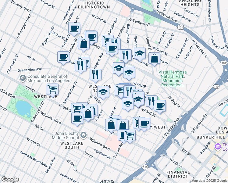 map of restaurants, bars, coffee shops, grocery stores, and more near 234 Loma Drive in Los Angeles