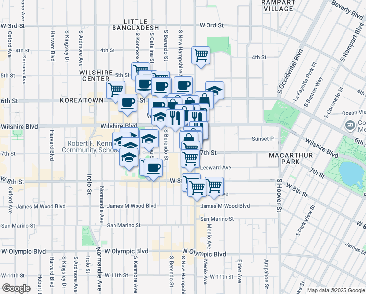 map of restaurants, bars, coffee shops, grocery stores, and more near in Los Angeles