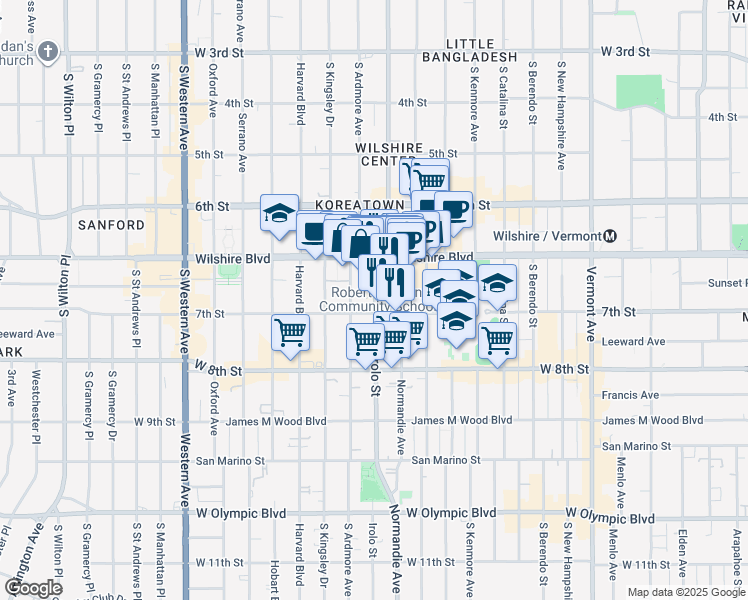 map of restaurants, bars, coffee shops, grocery stores, and more near 682 Irolo Street in Los Angeles